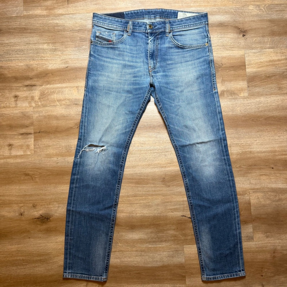 Diesel Thommer Jeans Mens 33x30 Blue Slim Skinny Distressed Stretch Denim 089AR